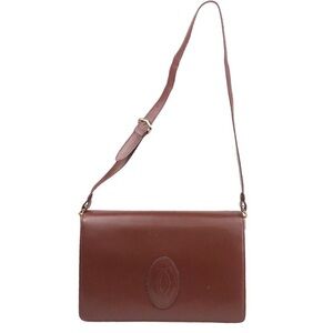 Cartier Les must line shoulder bag crossbody burgundy 100% real leather gold